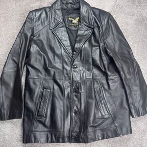 Vintage Adler Men's Large Leather Black Jacket Blazer Classic 3 Button